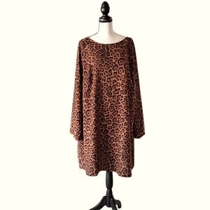 H&M Long Sleeve Leopard Cheetah Print Midi Dress Size 3X NWOT